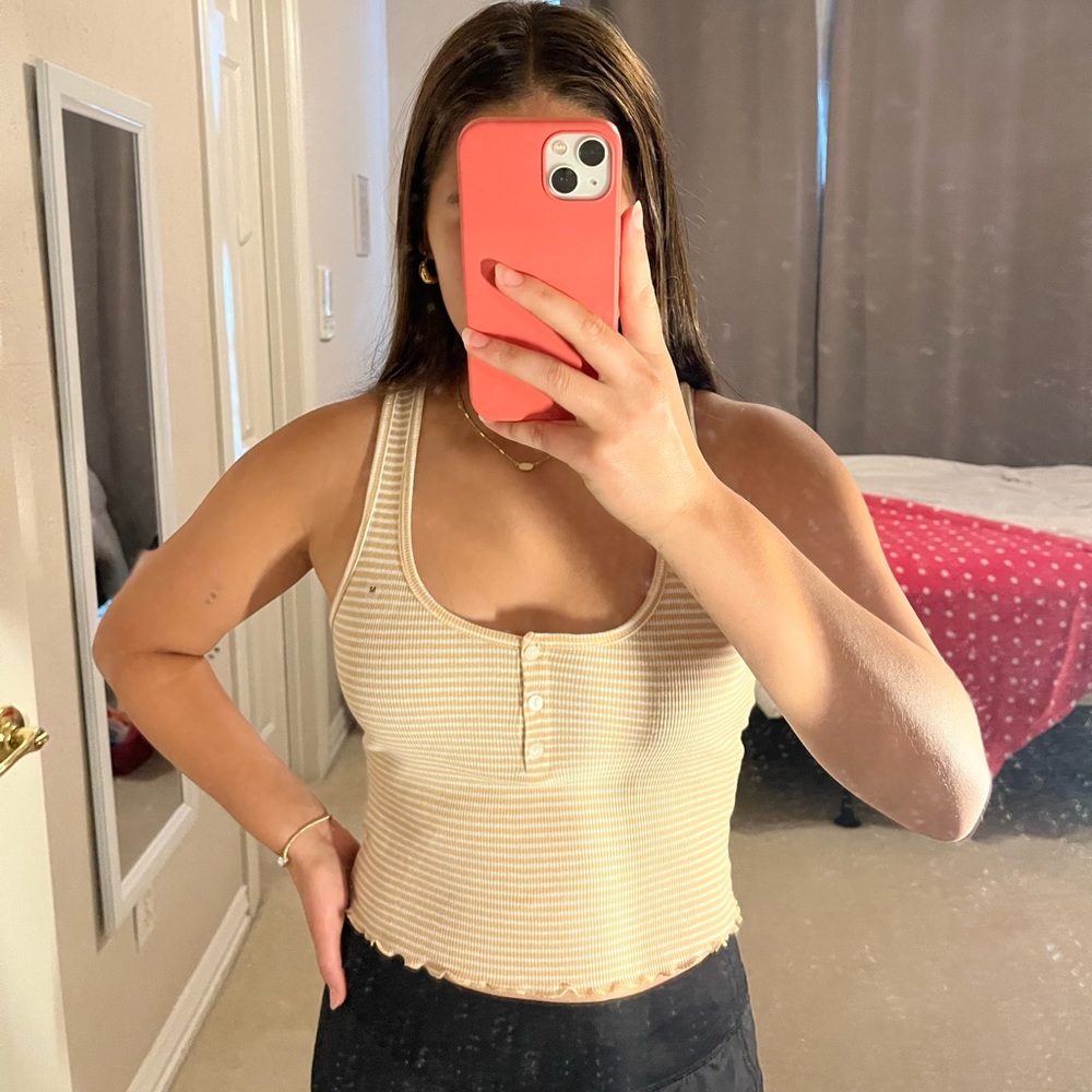 NWT American Eagle Gold/Tan & White Striped Tank